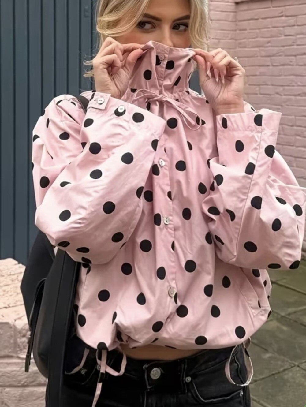 Dopamine-Colored Polka Dot Printed Jacket, Fashionable And Elegant Short Jacket